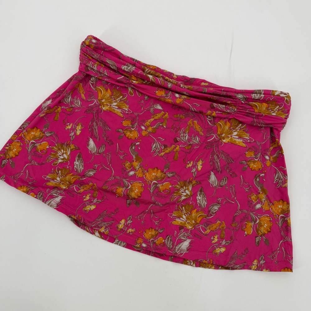 Garnet Hill Pink Floral Ruched Waist Swim Skirt Attached Brief Size 8 Vacation